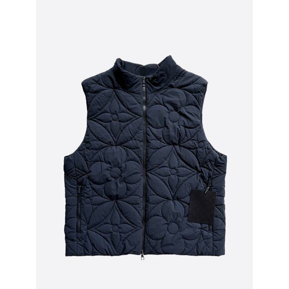 Louis Vuitton Navy Flower Monogram Puffer Vest - Picture 1 of 9